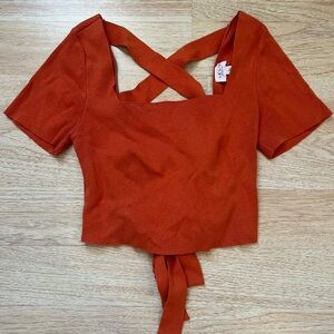 Women's Orange Crop Top with lace up back